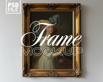 Vintage Gold Frame Mockup, 5x7 Vertical Frame Mockup, Frame PSD for Prints & Artwork, Poster Mockup, Frame Mockup Template for Photoshop