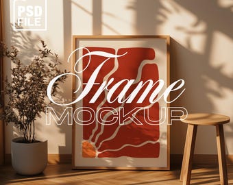 DIN A Vertical Frame Mockup, Wood Frame PSD Template, DIN A Ratio, Poster Frame Mockup, Digital Frame Mockup, Boho Home Interior Art Display