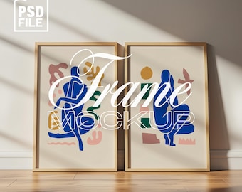 2 Frames Mockup, DIN A Ratio Frame Mockup, 2 Wood Frames PSD Template, Interior Poster Mockup PSD, Wall Art Display, Simple 2 Frames Mockup