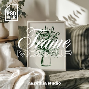 Vertical PSD Frame Mockup, Artwork Frame Mockup, Living Room Frame Mockup, Home Interior Mockup, Frame on Couch Mockup, Digital Frame Mockup