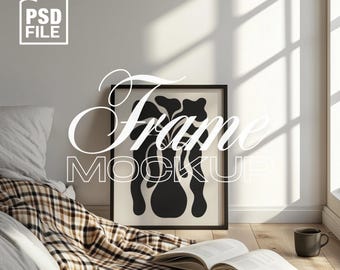 Poster Mockup, Artwork Frame Mockup, Vertical PSD Picture Frame Mockup, 4x5 Ratio Bedroom Frame Mockup, Digital Print and Poster Mockup