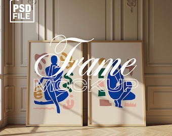2 Frames Mockup, 2:3 Wooden Frames Mockup Duo, Scandinavian Interior Mockup, Frame PSD Template for Print and Artwork Display, Poster Mockup