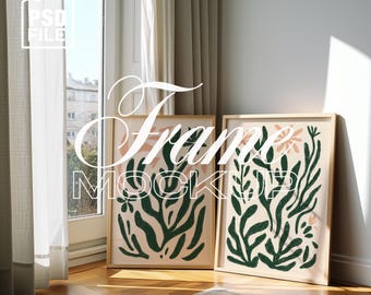 2 Frames Mockup, DIN A Ratio Frame Mockup, 2 Wood Frames PSD Template, Interior Poster Mockup PSD, Wall Art Display, Simple 2 Frames Mockup