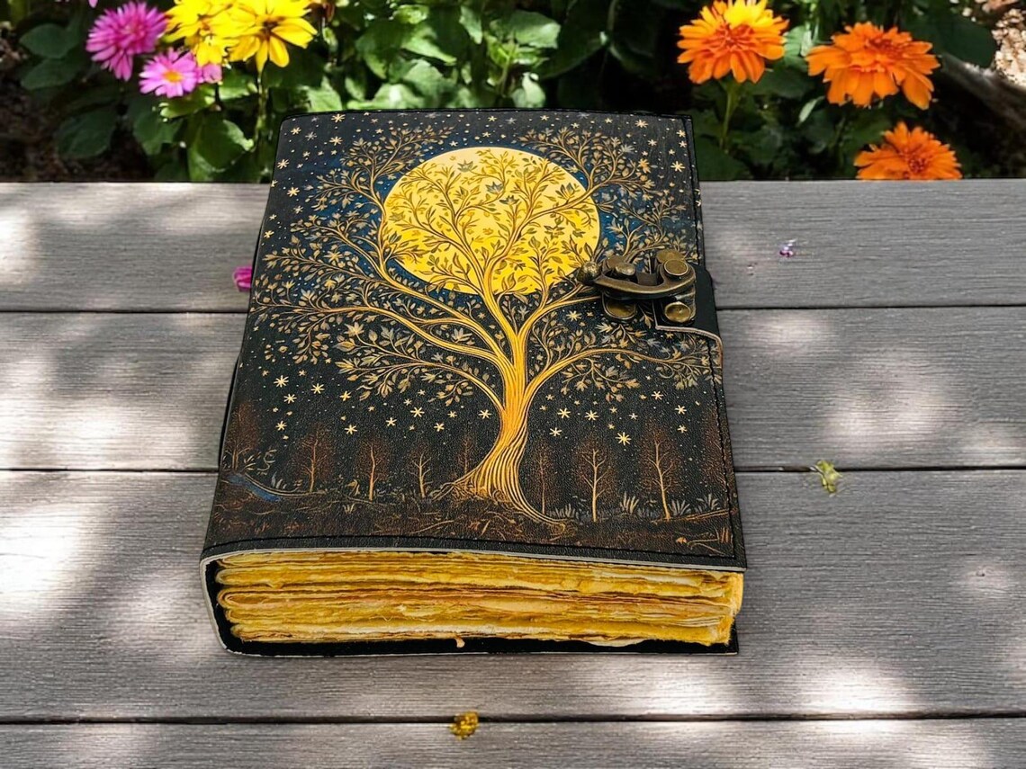 Tree of Life Moon Phases Leather Grimoire Celestial Witchcraft Journal ...