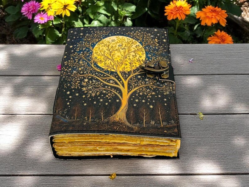 Tree of Life Moon Phases Leather Grimoire Celestial Witchcraft Journal ...