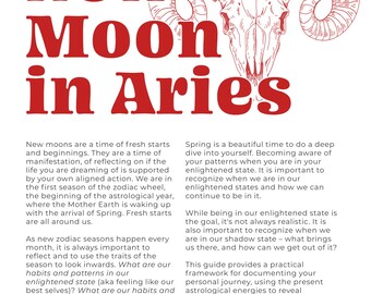 Aries New Moon Workbook: Shadow Work Journal, Astrology Guide, Digital Workbook, Printable, Digital Download, Intentions, New Moon Journal