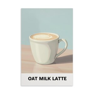 Cartolina Oat Milk Latte - Arte della caffetteria, decorazione della cucina, regalo per gli amanti del caffè, cartolina minimalista