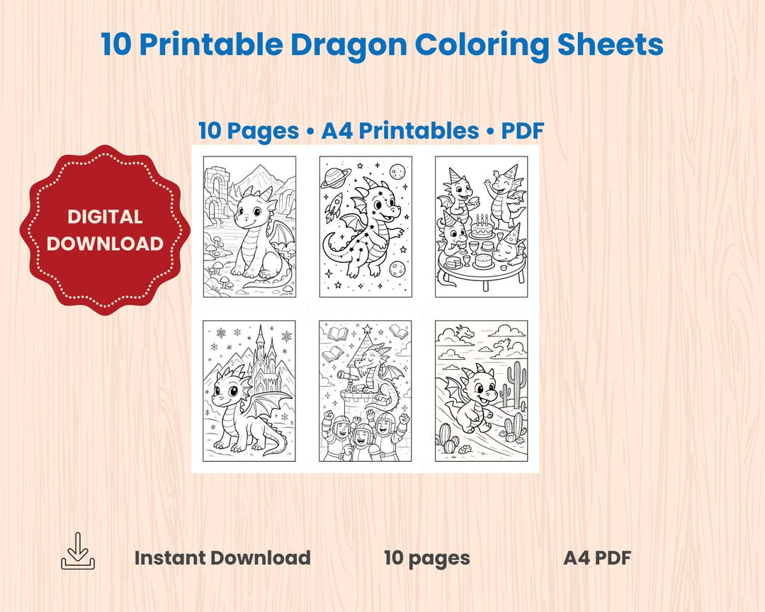 Dragon Coloring Pages, 10 Printable A4 PDF Sheets for Kids - Etsy
