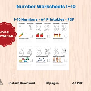 Number Worksheets for Kids, A4 Printable Math Sheets PDF