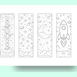 Space Coloring Bookmarks Printable, 12 Galaxy Bookmarks to Color, Kids Space Activity, Classroom Printable, Homeschool A4 PDF PNG
