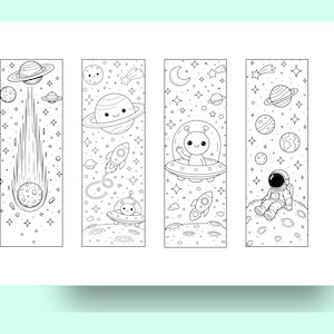Space Coloring Bookmarks Printable, 12 Galaxy Bookmarks to Color, Kids Space Activity, Classroom Printable, Homeschool A4 PDF PNG