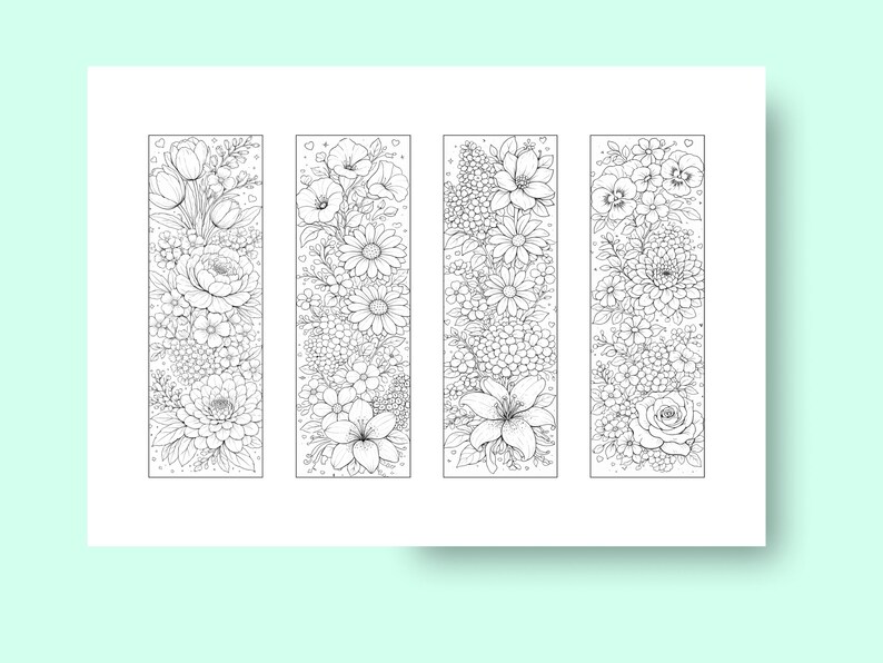 Flower Coloring Bookmarks Printable, 12 Floral Bookmarks to Color ...