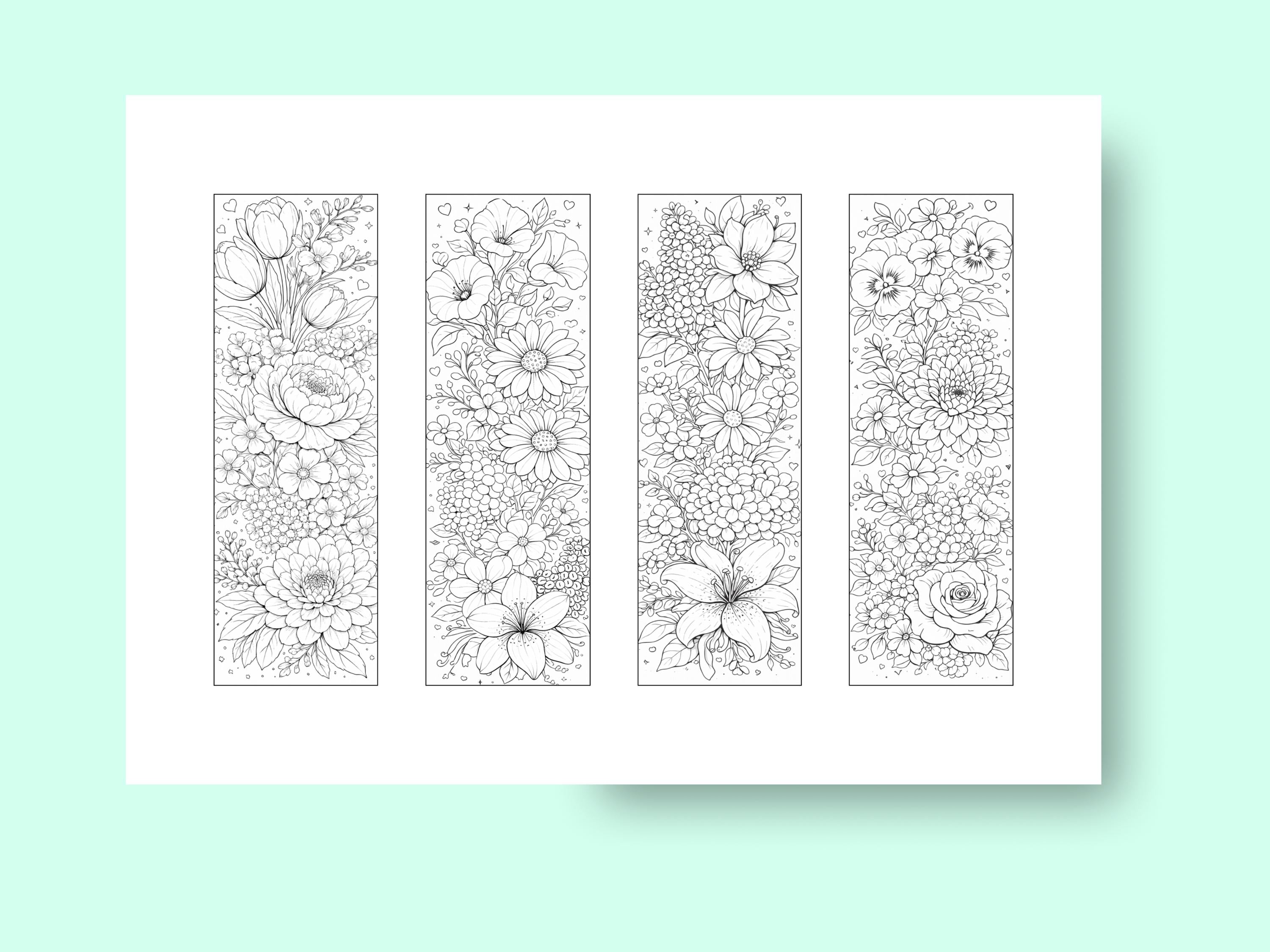 Flower Coloring Bookmarks Printable, 12 Floral Bookmarks to Color ...