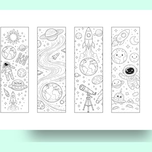 Space Coloring Bookmarks Printable, 12 Galaxy Bookmarks to Color, Kids Space Activity, Classroom Printable, Homeschool A4 PDF PNG