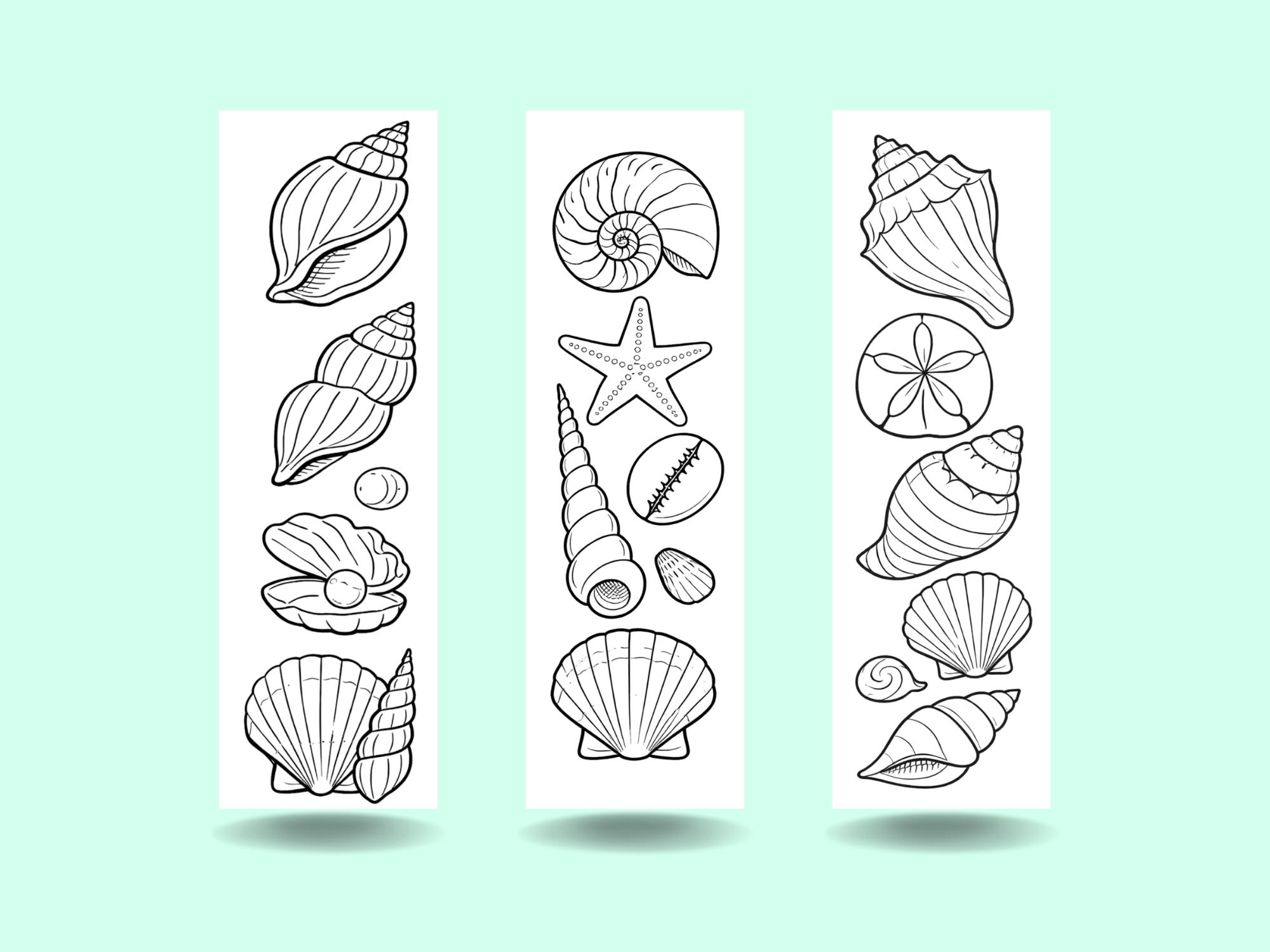 Seashell Coloring Bookmarks Printable - Etsy