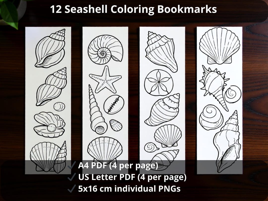 Seashell Coloring Bookmarks Printable - Etsy