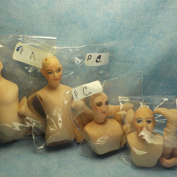 China Painted Miniature Porcelain Dollhouse Doll Bisque Kits in 1/12th Scale - Men Dolls- A,B,C,D