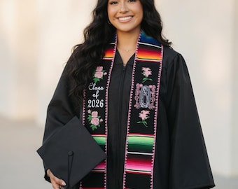 Embroidered Mexican Serape Graduation Stole – Class of 2026 Virgen de Guadalupe Floral Design