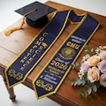 Custom Your Design Text Logo Embroidered Graduation Stole, Personalized Text Name Stole, Senior Class of 2026 Grad Stole, Graduation Gift