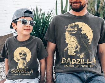 Retro Dadzilla Sonzilla T-Shirt, Father Day Gifts for Dad Funny Papa Tshirt, Cool Daddy Dinosaur Tee