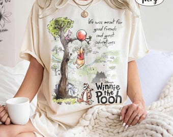 Camiseta Comfort Colors Vintage Winnie The Pooh Friends, Camiseta Retro Life Was Meant For Good Friends Great Adventures, Regalo para viaje familiar a WDW 2026