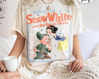 Chemise aux couleurs de confort blanc neige, t-shirt vintage des années 90 Disney Princess s'embrasser stupide, tenue des sept nains rétro filles Disneyland voyage 2026
