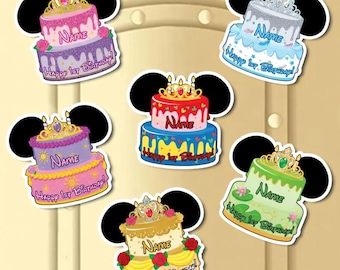 Personalisierter Prinzessin Geburtstagstorte Aufkleber, Mickey Minnie Ohr Geburtstagsmagnet, Kreuzfahrt Zustandsdekoration, Benutzerdefinierter Name Geburtstagsmagnet
