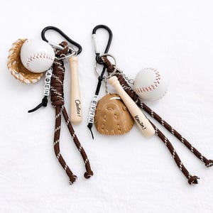 Personalized Baseball Keychain: Custom Name, Mini Bat & Glove