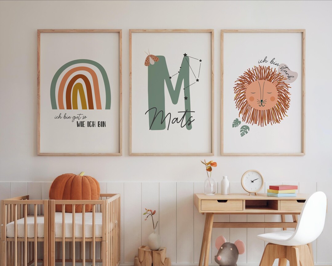Personalized Children's Poster Set of 3 – Name & Zodiac Sign – Boho ...