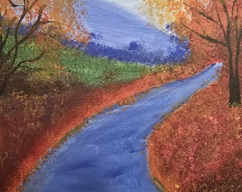 Autumn Stream Painting: Original Fall Landscape Art
