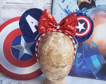 Women's Captain America Inspired Mouse Ears, Headband, Disney, Avengers, For Her, First Avenger