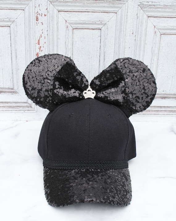 Custom Made Disney Disneyland Black Rhinestone Mouse Ear Hat Cap, Adult Sized Minnie Mouse Hats, Disney Hats for Adults and Kids, Minnie  main image 2