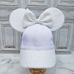 Youth or Adult sized White Sequins Mouse Ears Hat, Minnie Ears, Disney, Bride, Mickey, Magic Kingdom, Epcot, Animal Kingdom, Headband