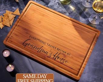 Personalized Walnut Cutting Board for Grandma, Everything Tastes Better At Grandma's House, Custom Engraved Cheese Board, Housewarming Gift