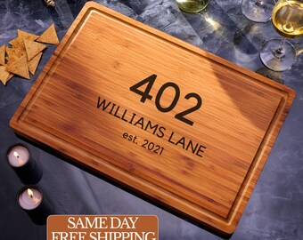 Home Address Personalized Cutting Board, Housewarming Gifts, Realtor Closing Gift, Gift for Newlywed Couple, Wedding Gift, First Home Gift