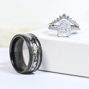 Fine 925 Silver & Meteorite Promise Rings for Couples Matching Rings Couple Ring Set Anniversary Rings Wedding Engagement Pair Rings Gift