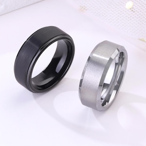 Simple Tungsten Ring for Mens Wedding Rings Silver & Black Male Ring Anniverasry Gifts for Husband Boyfriend Ring Mens Jewelry
