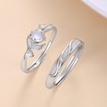Glow in the Dark Moonstone 925 Silver Couple Ring, Luminous Rings Adjustable Sizes Bands, Promise Rings for Couples