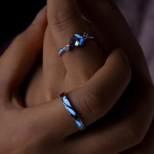 Leuchtende Ringe Mondstein auf Massiv 925 Sterling Silber größenverstellbar Paarringe Versprechensringe für Paare Passende Ringe Paargeschenk