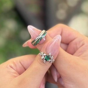 Natural Paraiba - Crushed Opal Matching Rings 925 Sterling Silver & Tungsten Couple Rings Matching Rings Couple Jewelry