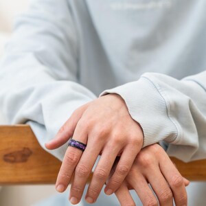 Crushed Amethyst Tungsten Ring, Black Promise Band for Men - Male Rings image 2