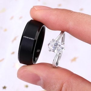 925 Silver & Black Tungsten Promise Rings for Couples Matching Rings Couple Ring Set Anniversary Rings Pair Rings Men Women Jewelry Gift