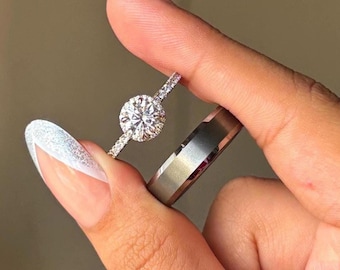 Simulierter Diamant Paarringe, 925er Silber & Wolframversprechensringe für Paare - Passendes Ringset