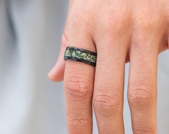 Anillo de boda de ágata musgosa natural para hombre, anillo de tungsteno para hombre, anillos de promesa, anillo negro