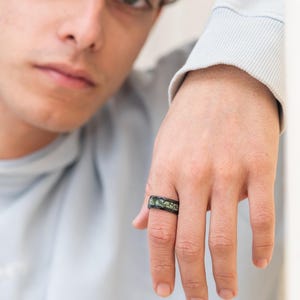 Moss Agate Black Tungsten Ring, Anniversary Band for Men - Male Ring image 2