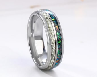 Crushed Opal Tungsten Ring, 6mm Comfort Fit Men Wedding Band - Male Rings