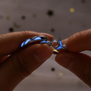 Luminous Promise Rings for Couples - 925 Sterling Silver with Moonstone - Adjustable Sizes Wedding Bands