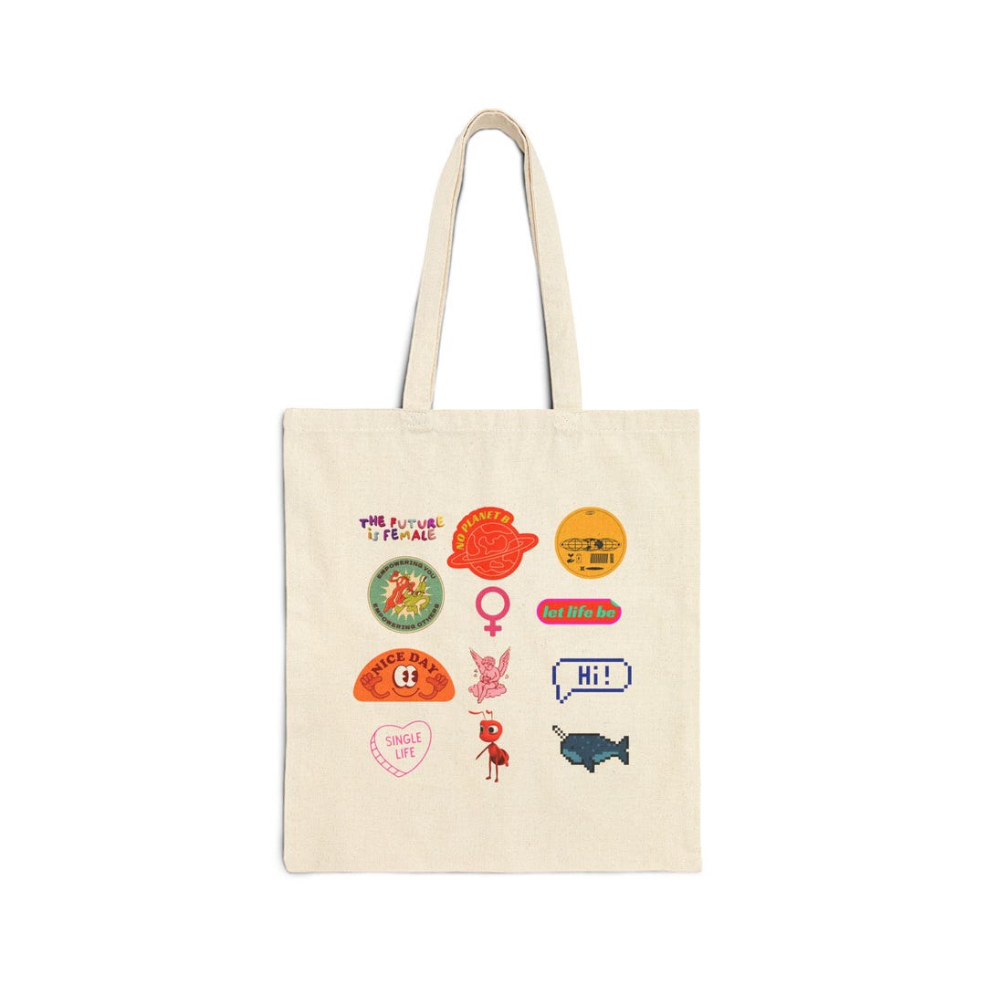Random Sticker Themed Tote Bag, Unique Handbag, Reusable Shopping Bag ...