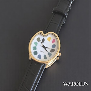 Gold Softwatch Style Artistic Watch Leather Strap Melting Clock Design for Artists, Black and Brown Leather, Painter Palette Wristwatch Gift