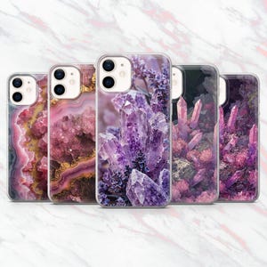 Crystal Phone Case Amethyst Gemstone Spiritual Cover for iPhone 16, 15, 14, 13, 12, 11 Samsung S25, S24, S23 Pixel 9Pro XL, 8A, 8Pro, 7A